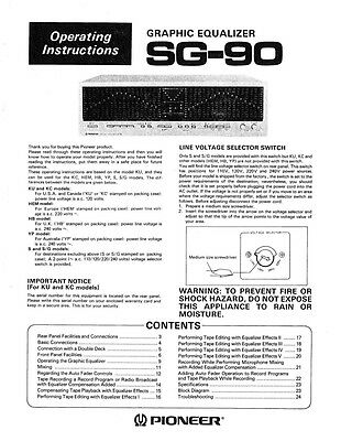 Pioneer SG-90 Receiver Owners Manual