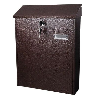 16" Large Steel Locking Mail Box Wall Mount Newspaper Letterbox W/ Door & 2 Keys