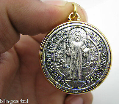 San Benito Medalla 35mm Saint Benedict Cross Silver/gold Two Tone Medium Medal