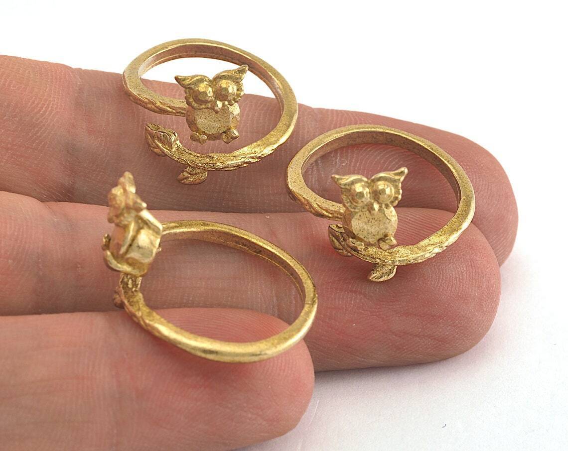 Owl Ring Minimalist Adjustable Brass Raw Brass (16.5mm 6us Inner Size) 3496